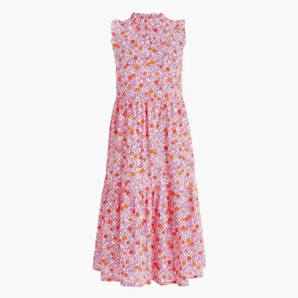 J. Crew Floral Midi Dress in Pink and Orange